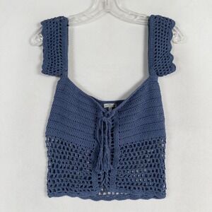 Charlotte Russe Crop Top Sz Small Blue Lace Up Crochet Cotton Boho Festival